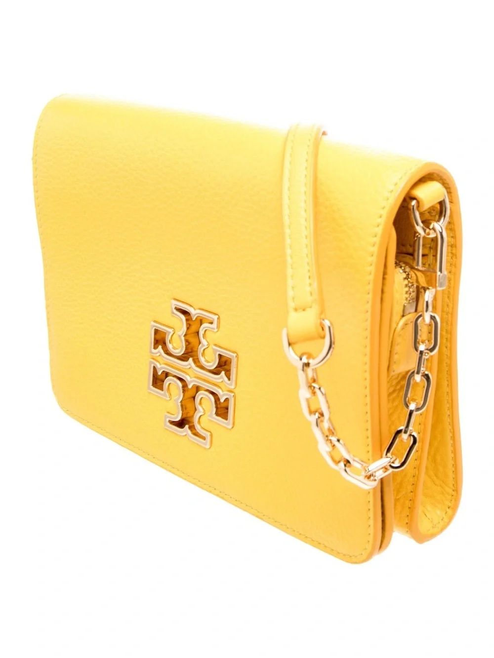 Tory Burch Bright Yellow Pebbled Leather Crossbody Bag with Logo - Picture 2 of 6